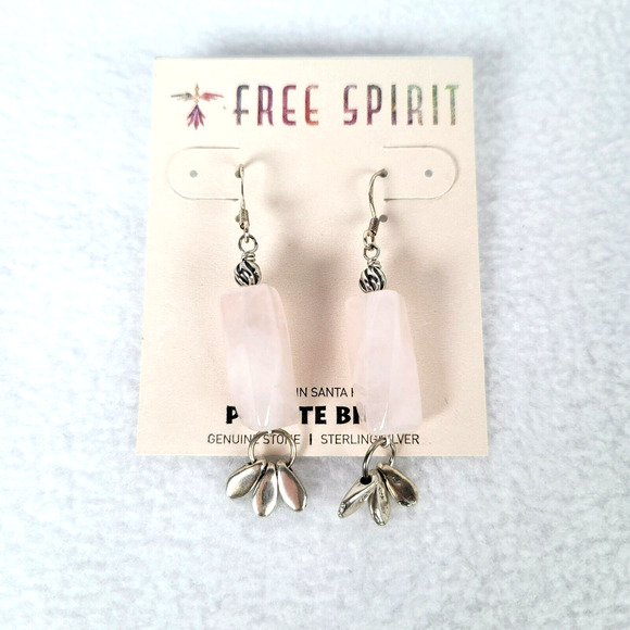 Peyote Bird Womens Dangle Earrings 2" Pink Quartz Crystal Sterling Silver Boho - Picture 1 of 3